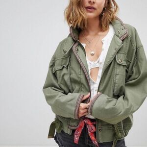Free People Flight Line Army Green Fall Bomber Jacket We the Free Size Small